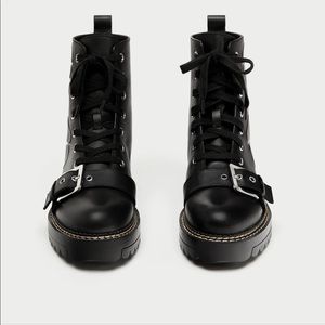Zara - Embossed leather biker ankle boot